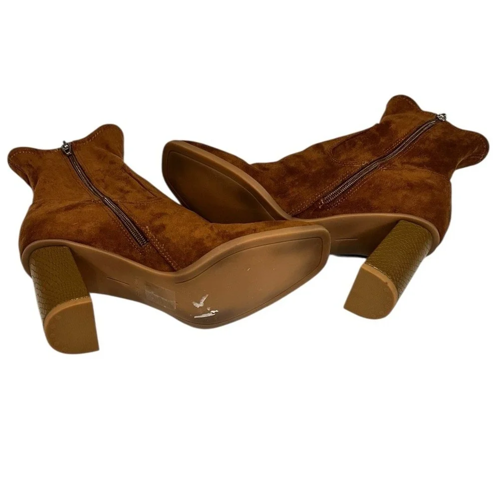 Dolce Vita Bootie Mono‎ Cognac Vegan Suede Ankle Boots Block Heel NWOB 7.5